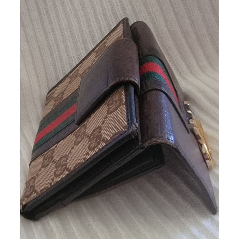 Gucci Vintage GG Supreme Sherry Line Web Bifold Wallet Brown Leather G Buckle - Picture 6 of 10